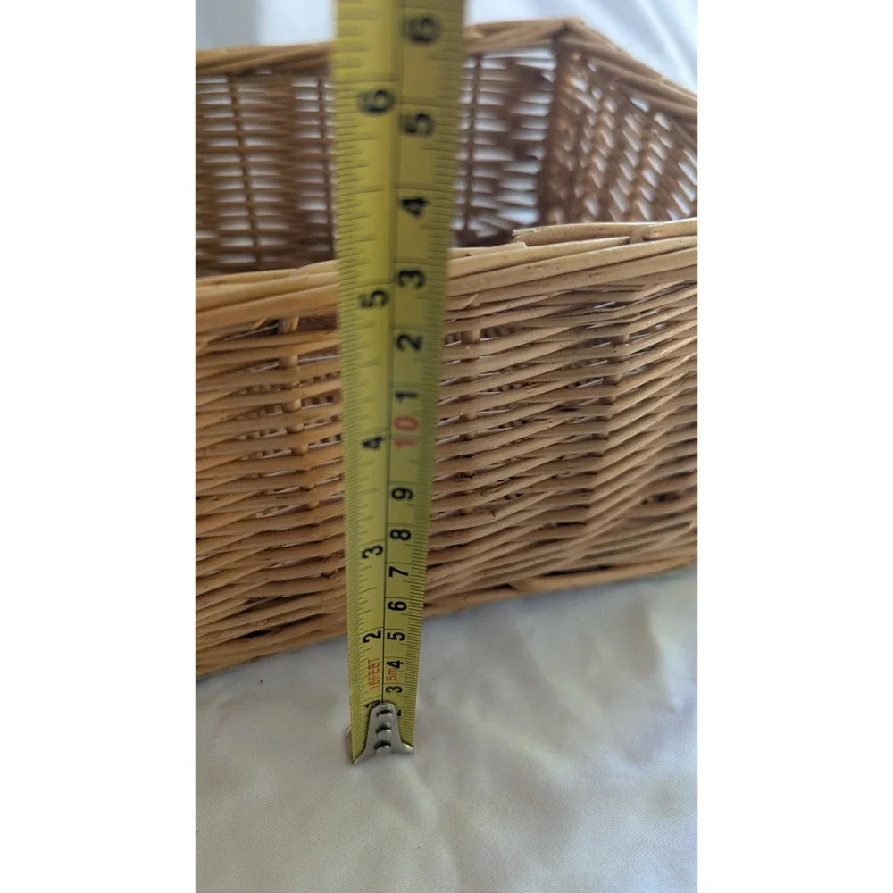 Rectangular Woven Wicker Storage Basket Natural Brown Felt Bottom 12x7.5x5.5